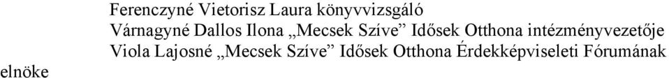 Szíve Idősek Otthona intézményvezetője Viola