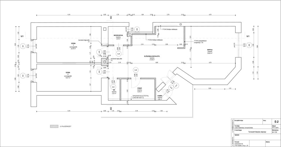 2,14 0,10 2,06 0,60 0,10 YTONG parapetfalazat (magasság 1,15) NAPPALI 24,65 m 2 0,25 ELÖ-KONYHA-ÉTK.