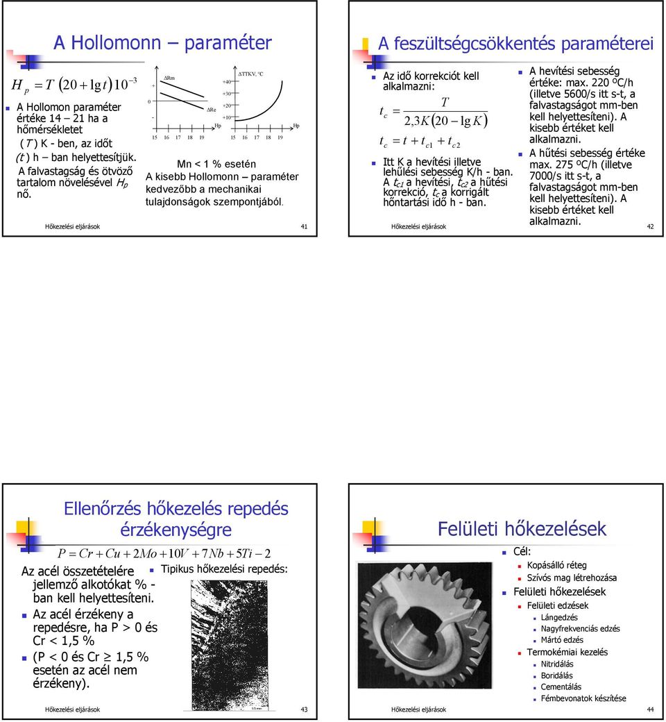 Hp feszülségcsökkenés paraméerei z idő korrekció kell alkalmazni: c = 2,3K 20 lg K = + + c c1 ( ) c2 I K a hevíési illeve lehűlési sebesség K/h - ban.