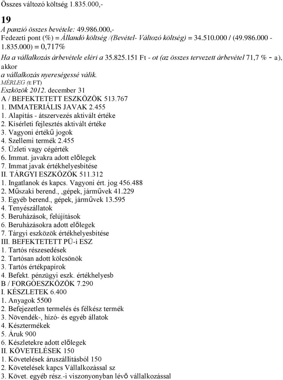 455 1. Alapítás - átszervezés aktivált értéke 2. Kísérleti fejlesztés aktivált értéke 3. Vagyoni értékű jogok 4. Szellemi termék 2.455 5. Üzleti vagy cégérték 6. Immat. javakra adott előlegek 7.