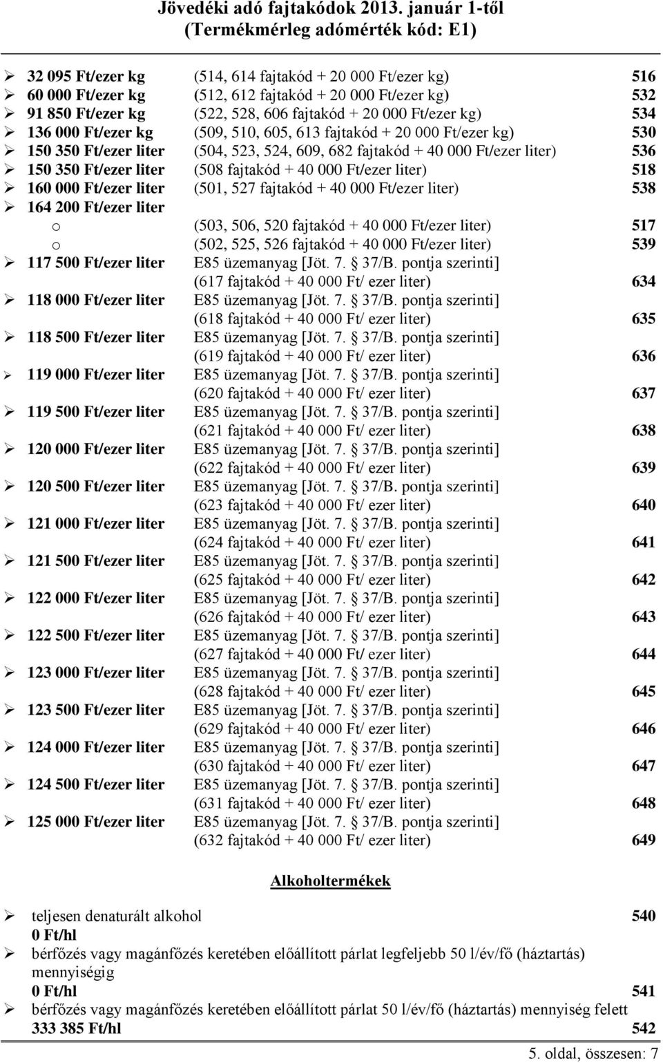 Ft/ezer liter) 518 160 000 Ft/ezer liter (501, 527 fajtakód + 40 000 Ft/ezer liter) 538 164 200 Ft/ezer liter o (503, 506, 520 fajtakód + 40 000 Ft/ezer liter) 517 o (502, 525, 526 fajtakód + 40 000