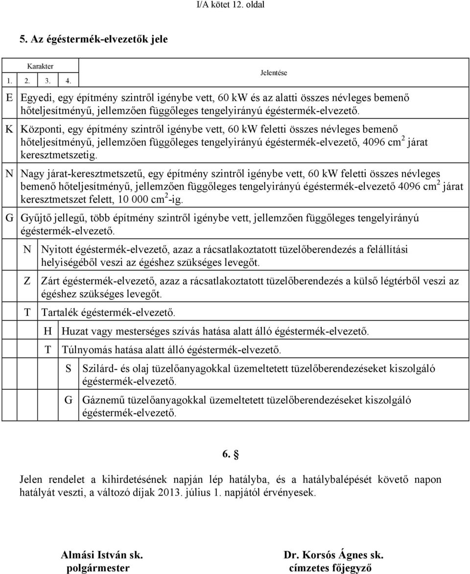 K Központi, egy építmény szintről igénybe vett, 60 kw feletti összes névleges bemenő hőteljesítményű, jellemzően függőleges tengelyirányú égéstermék-elvezető, 4096 cm 2 járat keresztmetszetig.