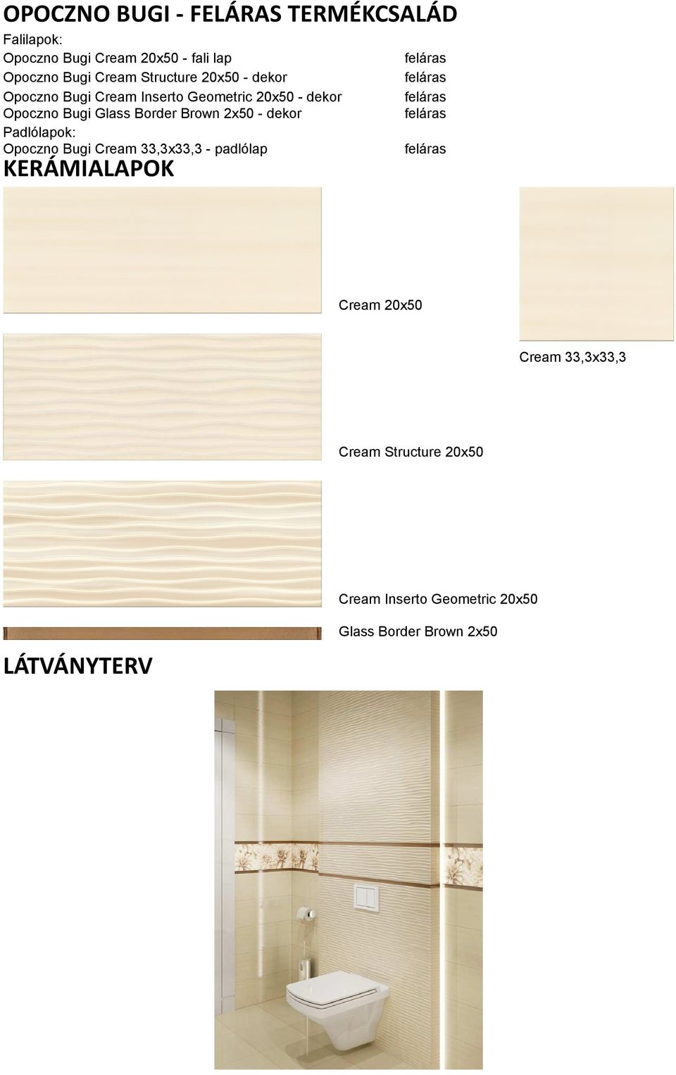 Bugi Glass Border Brown 2x50 - dekor Padlólapok: Opoczno Bugi Cream 33,3x33,3 - padlólap Cream