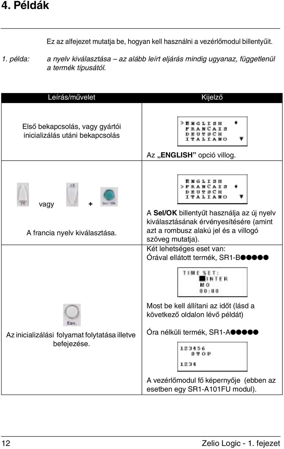 A Sel/OK billentyût használja az új nyelv kiválasztásának érvényesítésére (amint azt a rombusz alakú jel és a villogó szöveg mutatja).