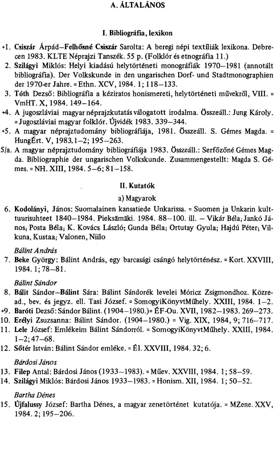 1 ; 118-133. 3. Tóth Dezső: Bibliográfia a kéziratos honismereti, helytörténeti művekről, VIII. = VmHT.X, 1984. 149-164. +4. A jugoszláviai magyar néprajzkutatás válogatott irodalma. Összeáll.