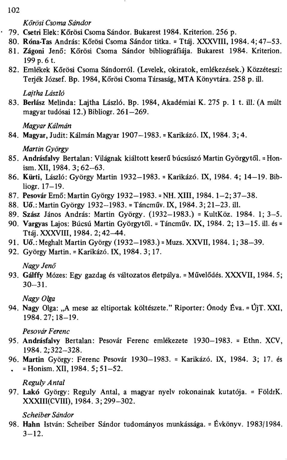 1984, Körösi Csorna Társaság, MTA Könyvtára. 258 p. ill. Lajtha László 83. Berlász Melinda: Lajtha László. Bp. 1984, Akadémiai K. 275 p. 1 t. ill. (A múlt magyar tudósai 12.) Bibliogr. 261 269.