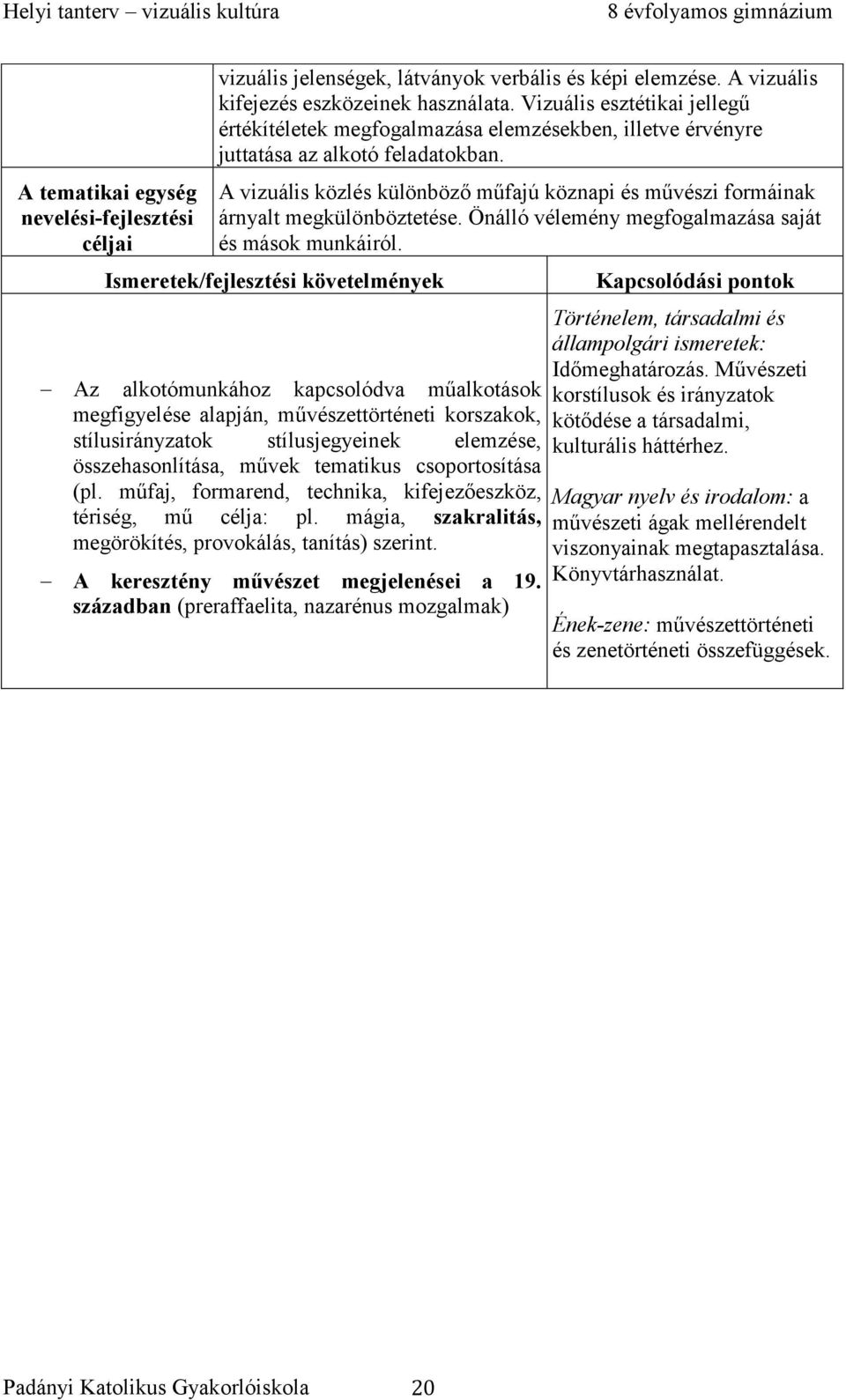 A vizuális közlés különböző műfajú köznapi és művészi formáinak árnyalt megkülönböztetése. Önálló vélemény megfogalmazása saját és mások munkáiról.