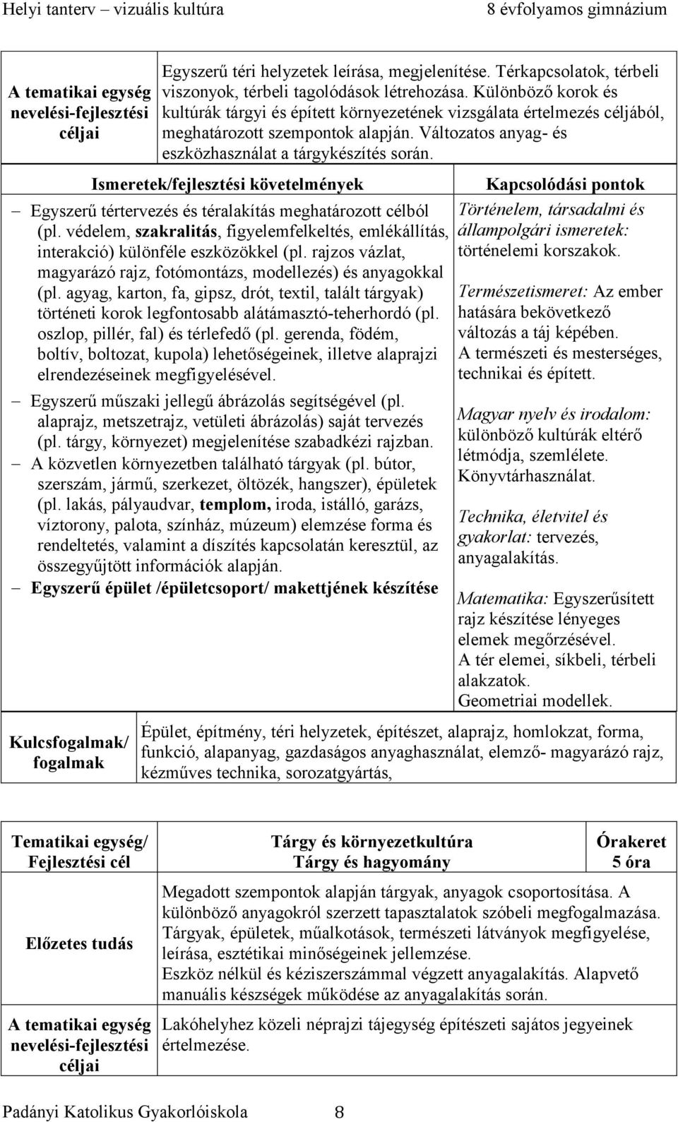 Egyszerű tértervezés és téralakítás meghatározott célból (pl. védelem, szakralitás, figyelemfelkeltés, emlékállítás, interakció) különféle eszközökkel (pl.