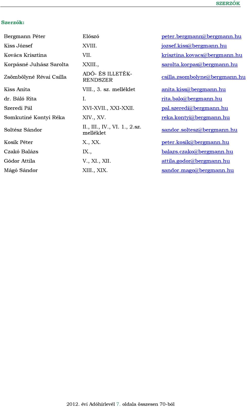 hu Szeredi Pál XVI-XVII., XXI-XXII. pal.szeredi@bergmann.hu Somkutiné Kontyi Réka XIV., XV. reka.kontyi@bergmann.hu Soltész Sándor II., III., IV., VI. 1., 2.sz. melléklet sandor.soltesz@bergmann.