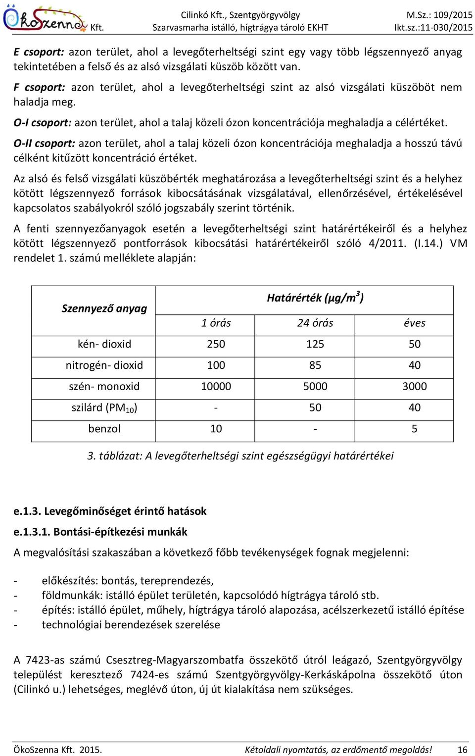 O-II csoport: azon terület, ahol a talaj közeli ózon koncentrációja meghaladja a hosszú távú célként kitűzött koncentráció értéket.