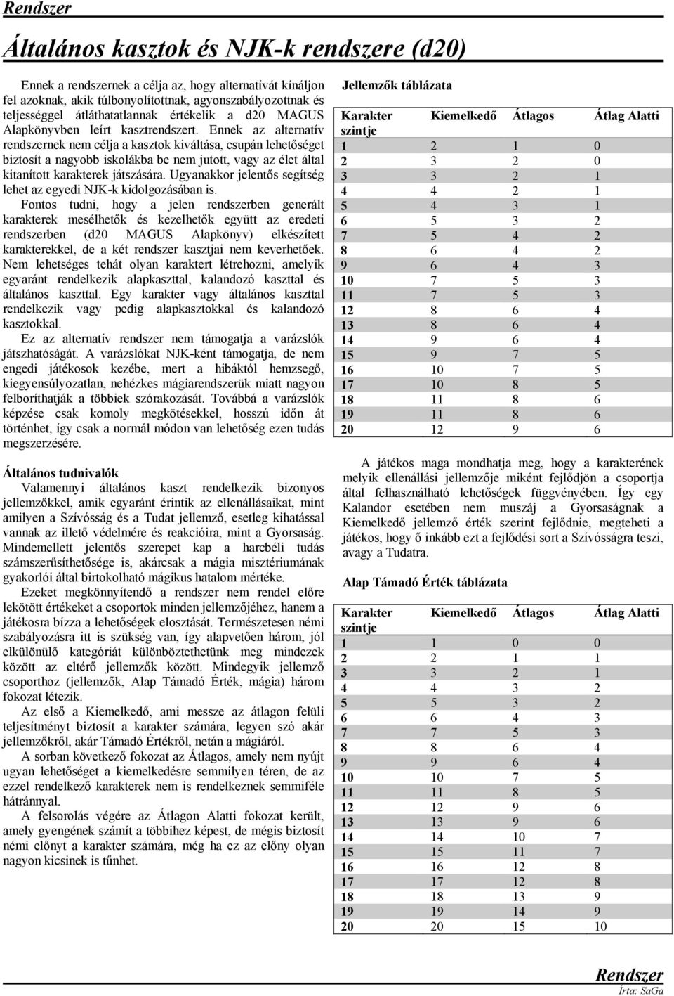 Ennek az alternatív rendszernek nem célja a kasztok kiváltása, csupán lehetőséget biztosít a nagyobb iskolákba be nem jutott, vagy az élet által kitanított karakterek játszására.