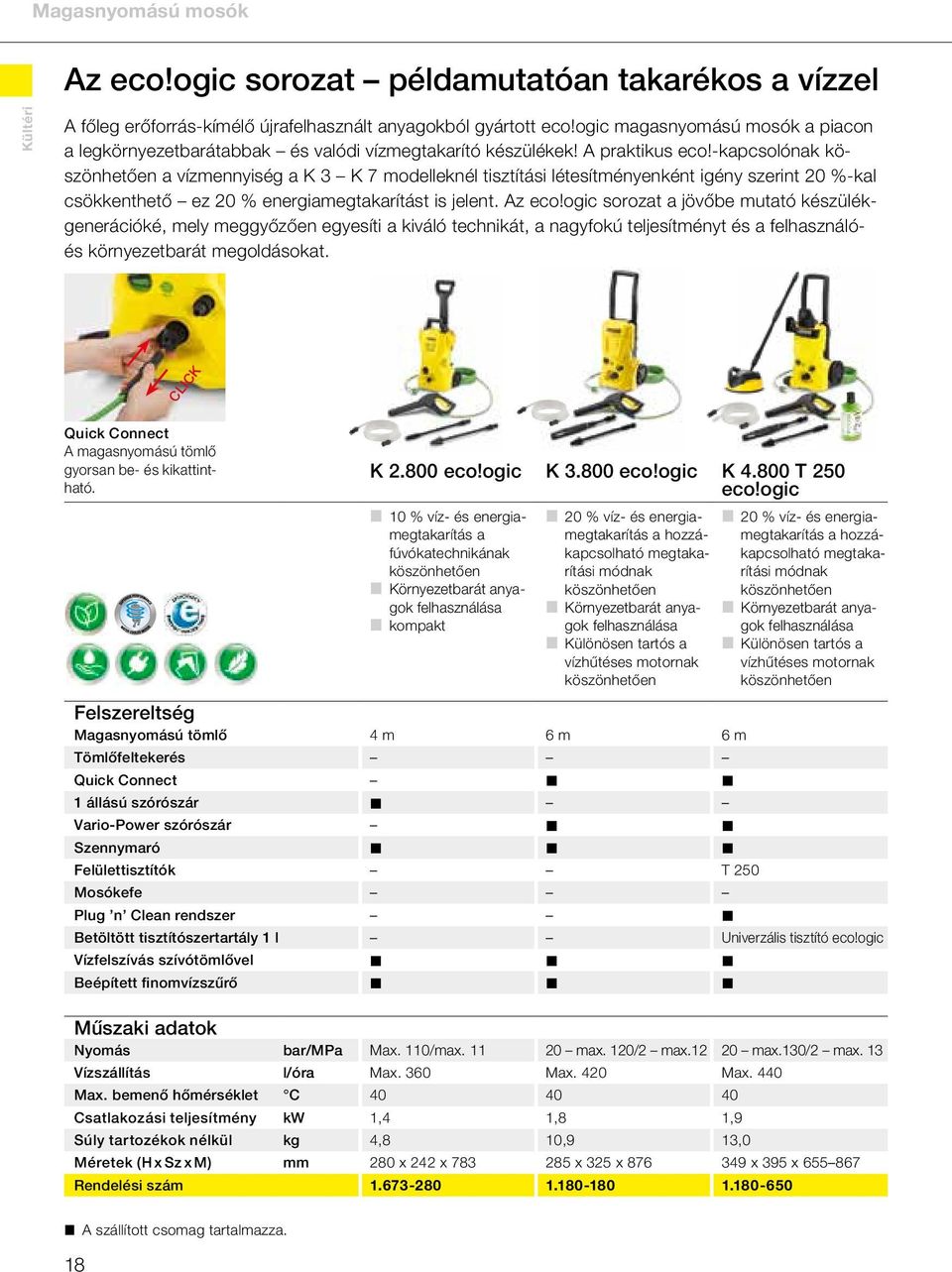 -kapcsolónak köszönhetően a vízmennyiség a K 3 K 7 modelleknél tisztítási létesítményenként igény szerint 20 %-kal csökkenthető ez 20 % energiamegtakarítást is jelent. Az eco!