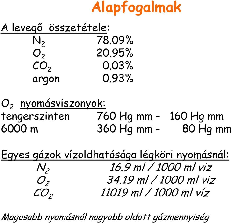 Hg mm - 80 Hg mm Egyes gázok vízoldhatósága légköri nyomásnál: N 2 16.