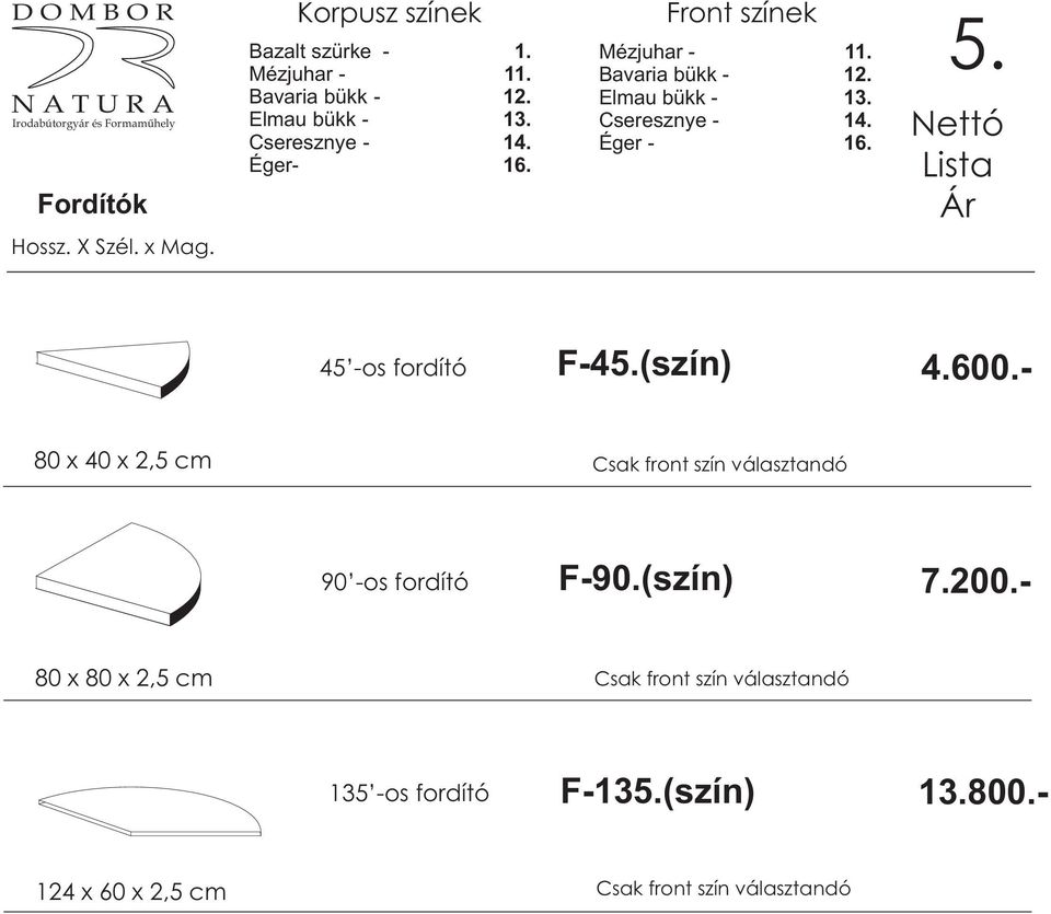 - 80 x 40 x 2,5 cm 90 -os fordító F-90.(szín) 7.