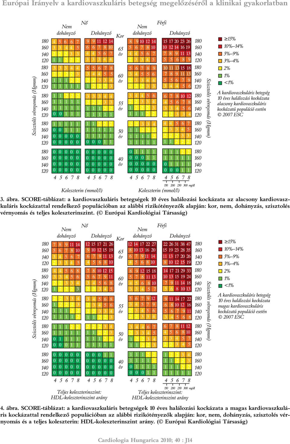 rizikótényezők alapján: kor, nem, dohányzás, szisztolés vérnyomás és teljes koleszterinszint. ( Európai Kardiológiai Társaság) 4. ábra.