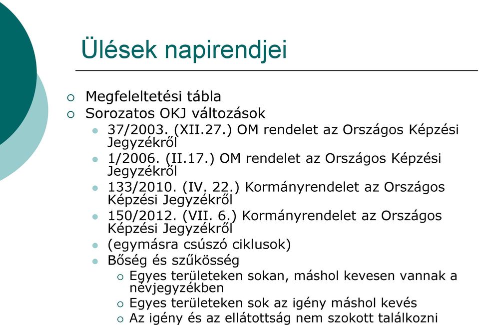 ) Kormányrendelet az Országos Képzési Jegyzékről 150/2012. (VII. 6.