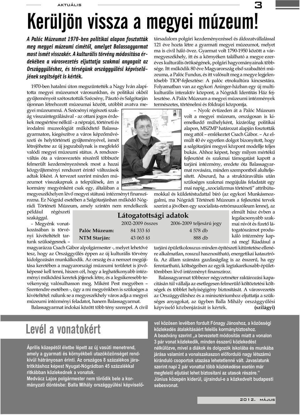 1970-ben hatalmi úton megszüntették a Nagy Iván alapította megyei múzeumot városunkban, és politikai okból gyûjteményeit szétosztották Szécsény, Pásztó és Salgótarján újonnan létrehozott múzeumai