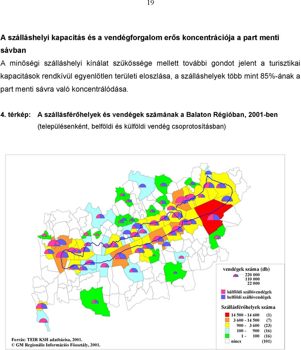 térkép: A szállásférőhelyek és vendégek számának a Balaton Régióban, 2001-ben (településenként, belföldi és külföldi vendég csoprotosításban) vendégek száma (db) 220 000 110 000 22