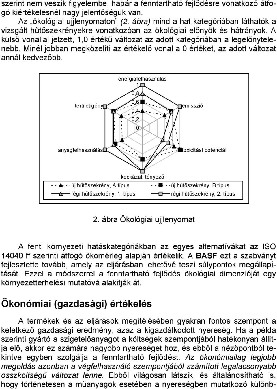 A külső vonallal jelzett, 1,0 értékű változat az adott kategóriában a legelőnytelenebb. Minél jobban megközelíti az értékelő vonal a 0 értéket, az adott változat annál kedvezőbb.