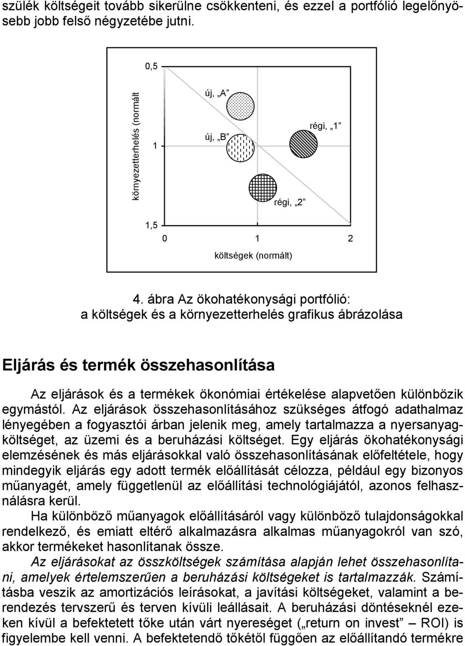 ábra Az ökohatékonysági portfólió: a költségek és a környezetterhelés grafikus ábrázolása Eljárás és termék összehasonlítása Az eljárások és a termékek ökonómiai értékelése alapvetően különbözik