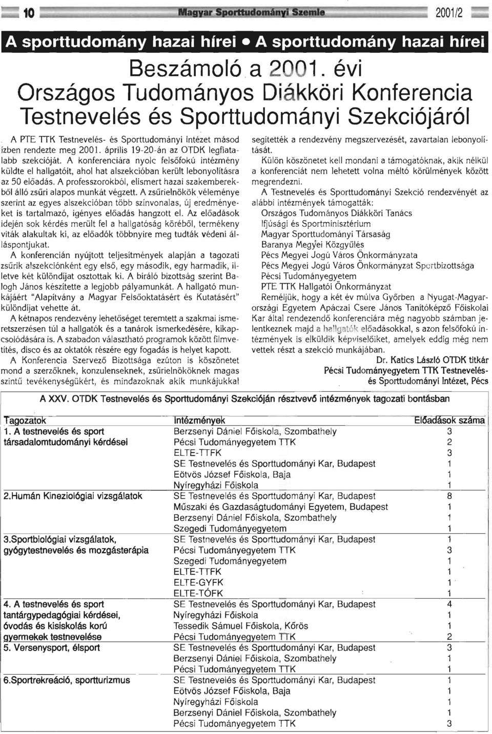 április 19-20-án az OTDKlegfiatalabb szekcióját. A konferenciára nyolc felsőfokú intézmény küldte el hallgatóit, ahol hat alszekcióban került lebonyolításra az 50 előadás.