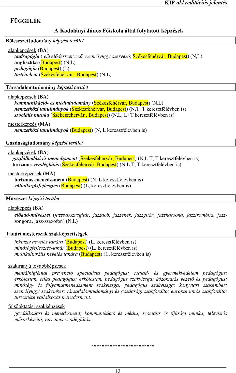 Budapest) (N,L) nemzetközi tanulmányok (Székesfehérvár, Budapest) (N,T, T keresztfélévben is) szociális munka (Székesfehérvár, Budapest) (N,L, L+T keresztfélévben is) mesterképzés (MA) nemzetközi