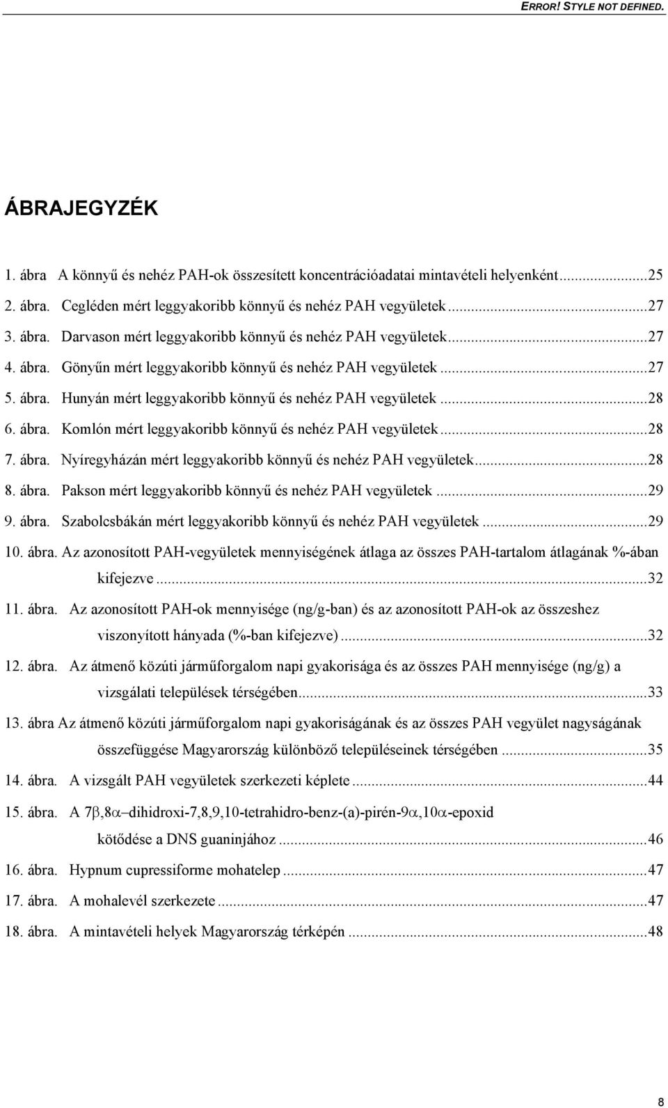 ..28 7. ábra. Nyíregyházán mért leggyakoribb könnyű és nehéz PAH vegyületek...28 8. ábra. Pakson mért leggyakoribb könnyű és nehéz PAH vegyületek...29 9. ábra. Szabolcsbákán mért leggyakoribb könnyű és nehéz PAH vegyületek.