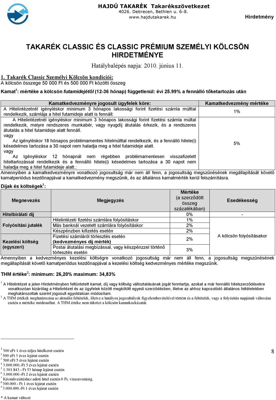 Kamat 1 : mértéke a kölcsön futamidejétől (1-36 hónap) függetlenül: évi 5.