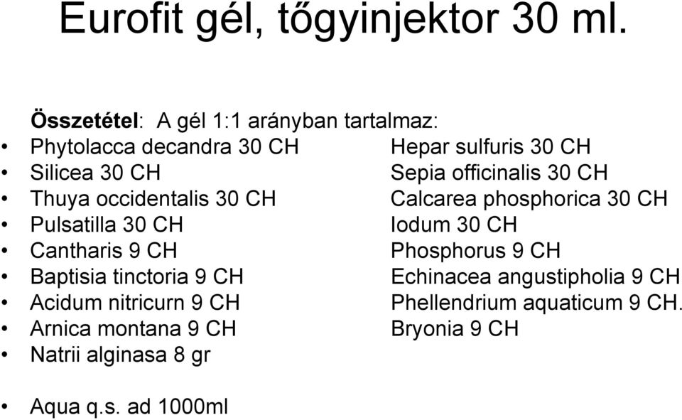 30 CH Thuya occidentalis 30 CH Calcarea phosphorica 30 CH Pulsatilla 30 CH Iodum 30 CH Cantharis 9 CH