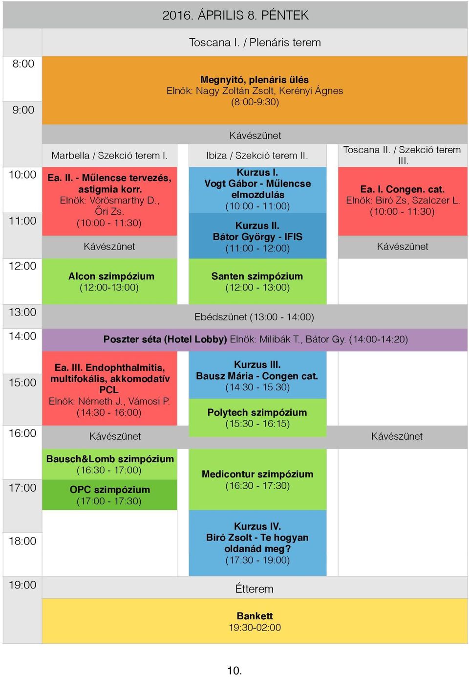 12:00 Kávészünet Alcon szimpózium (12:00-13:00) Bátor György - IFIS (11:00-12:00) Santen szimpózium (12:00-13:00) Toscana II. / Szekció terem III. Ea. I. Congen. cat. Elnök: Biró Zs, Szalczer L.