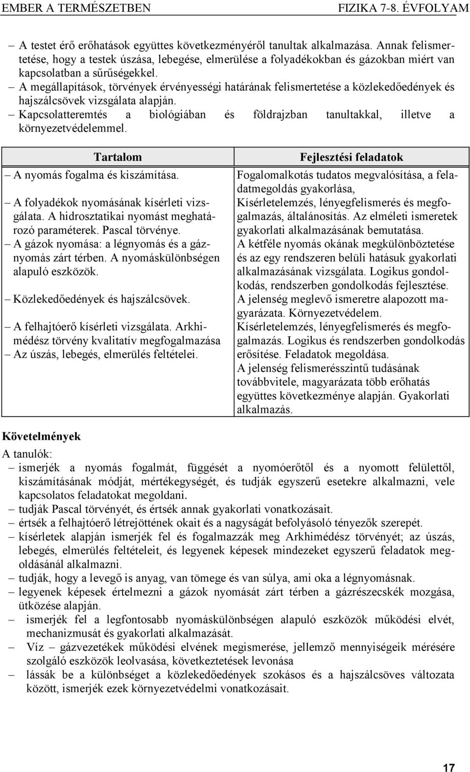 A megállapítások, törvények érvényességi határának felismertetése a közlekedőedények és hajszálcsövek vizsgálata alapján.