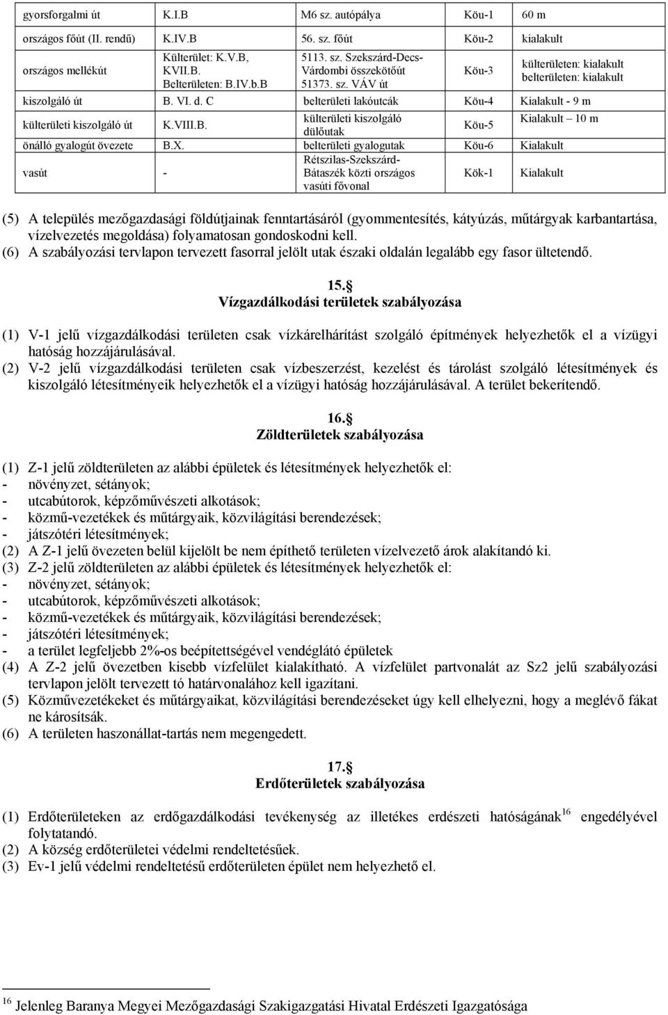 X. belterületi gyalogutak Köu-6 Kialakult vasút - Rétszilas-Szekszárd- Bátaszék közti országos vasúti fővonal Kök-1 Kialakult (5) A település mezőgazdasági földútjainak fenntartásáról