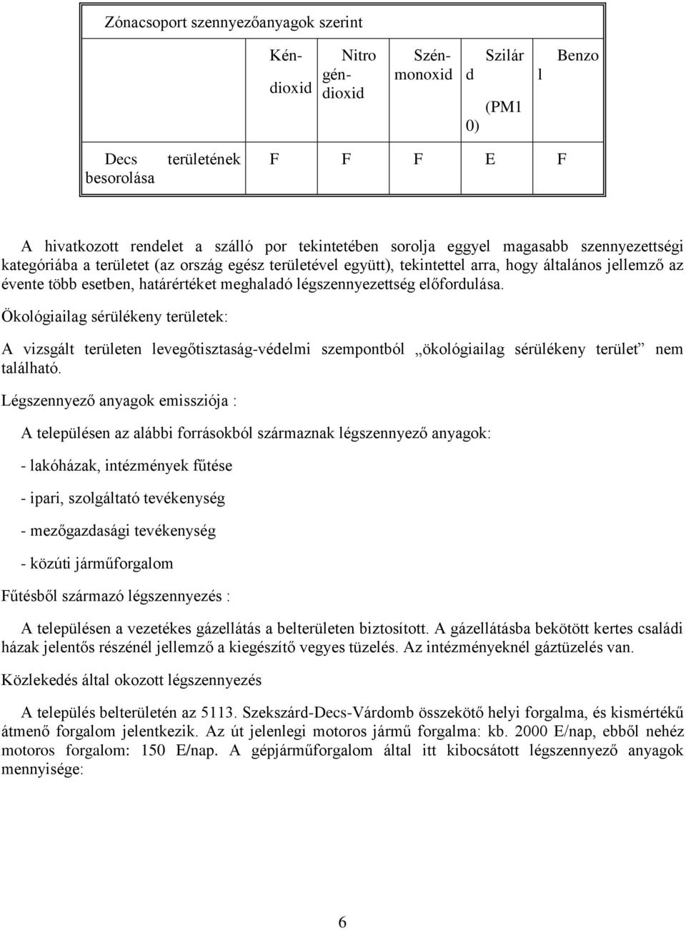 légszennyezettség előfordulása. Ökológiailag sérülékeny területek: A vizsgált területen levegőtisztaság-védelmi szempontból ökológiailag sérülékeny terület nem található.