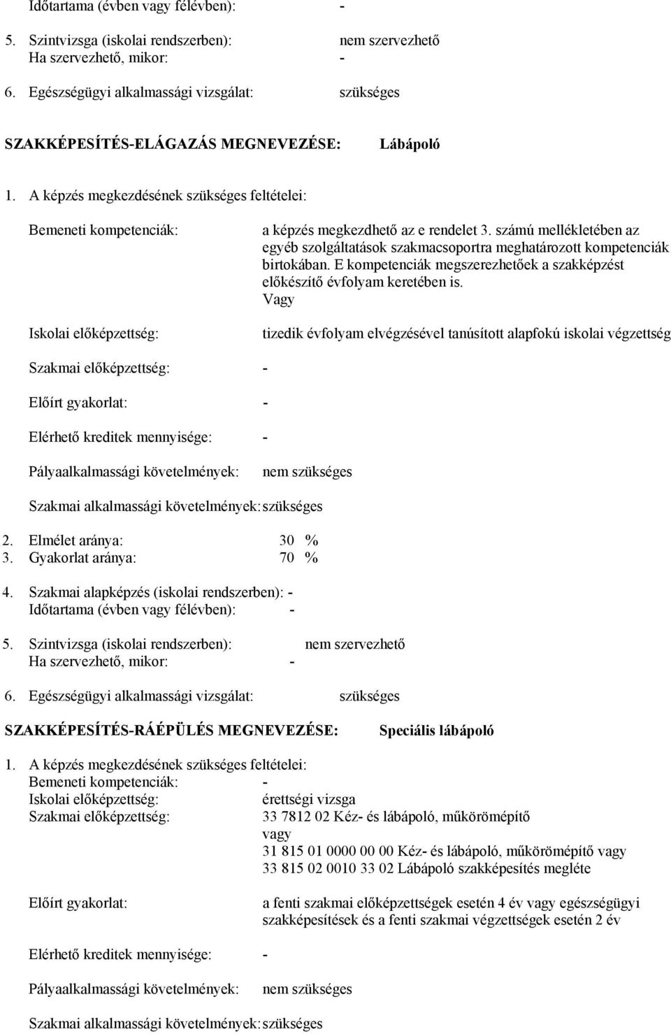 képzés megkezdésének szükséges feltételei: emeneti kompetenciák: Iskolai előképzettség: a képzés megkezdhető az e rendelet 3.