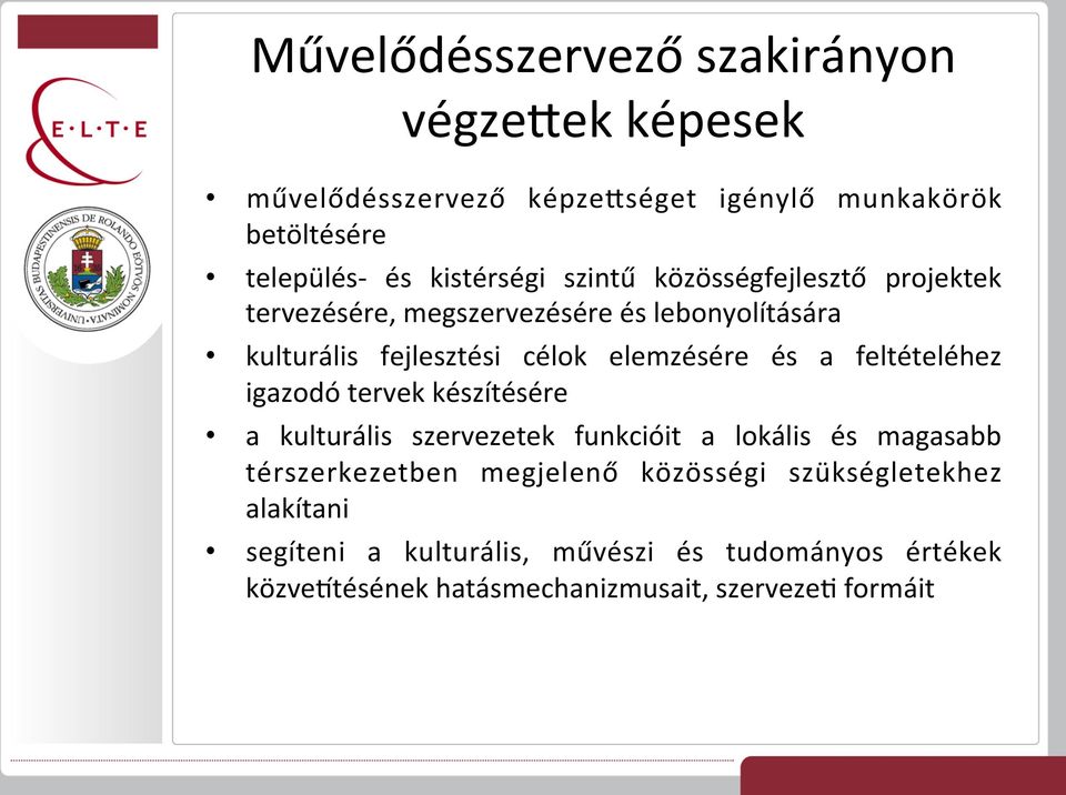 elemzésére és a feltételéhez igazodó tervek készítésére a kulturális szervezetek funkcióit a lokális és magasabb térszerkezetben