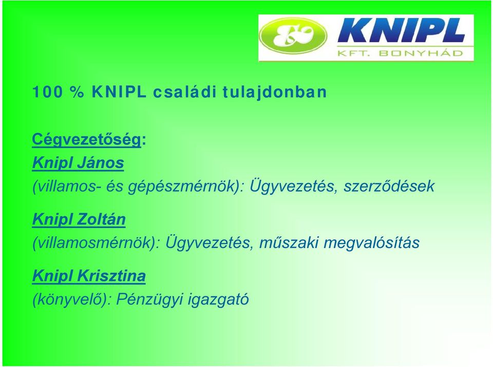 szerződések Knipl Zoltán (villamosmérnök): Ügyvezetés,