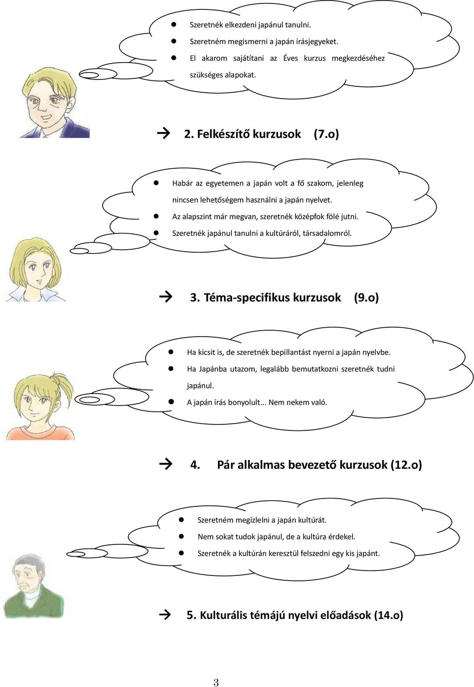 Szeretnék japánul tanulni a kultúráról, társadalomról. 3. Téma-specifikus kurzusok (9.o) Ha kicsit is, de szeretnék bepillantást nyerni a japán nyelvbe.