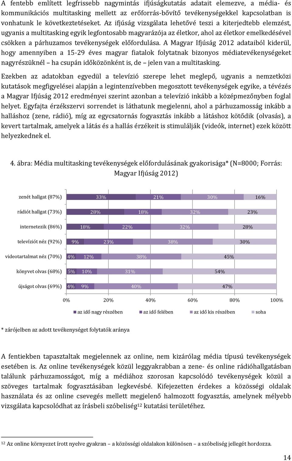 Az ifjúság vizsgálata lehetővé teszi a kiterjedtebb elemzést, ugyanis a multitasking egyik legfontosabb magyarázója az életkor, ahol az életkor emelkedésével csökken a párhuzamos tevékenységek