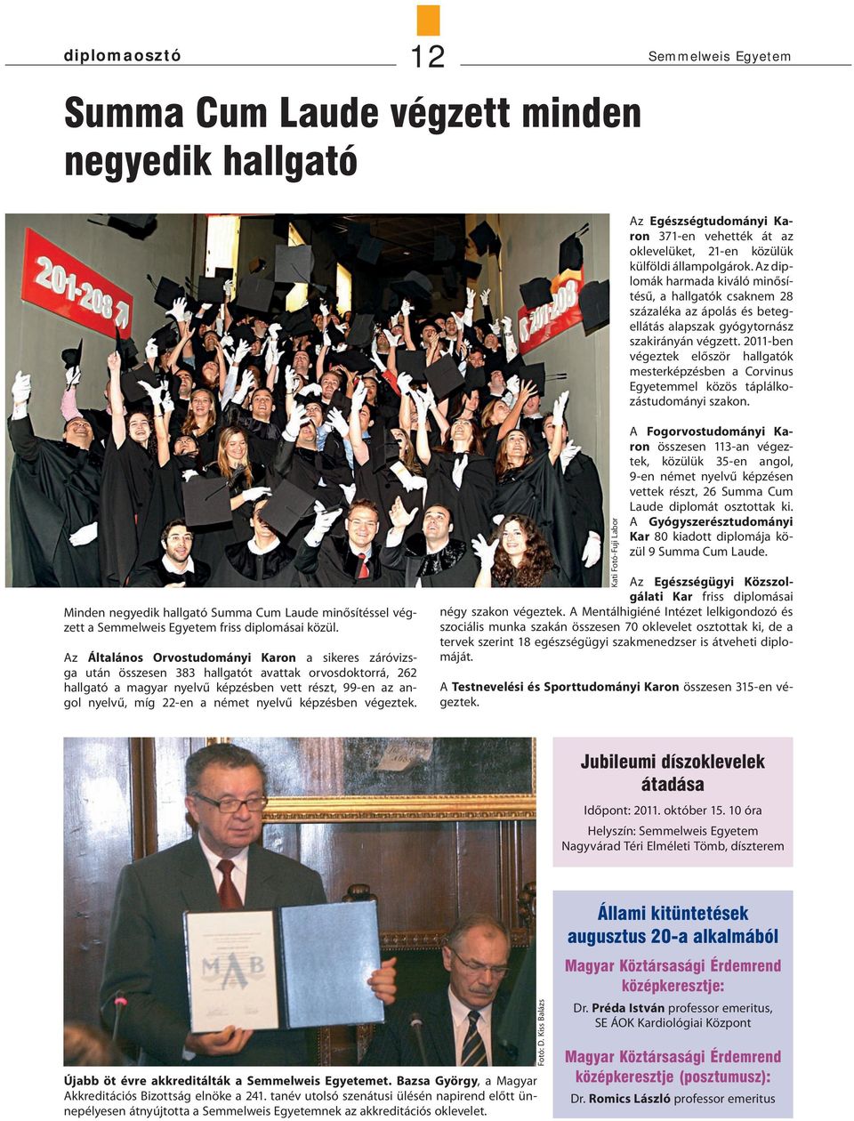 2011-ben végeztek először hallgatók mesterképzésben a Corvinus Egyetemmel közös táplálkozástudományi szakon.