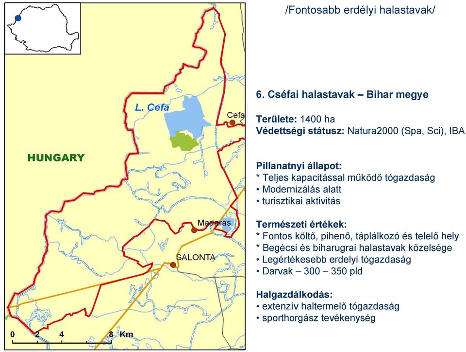 Teljes kapacitással működő tógazdaság Modernizálás alatt turisztikai aktivitás Természeti értékek: * Fontos költő,