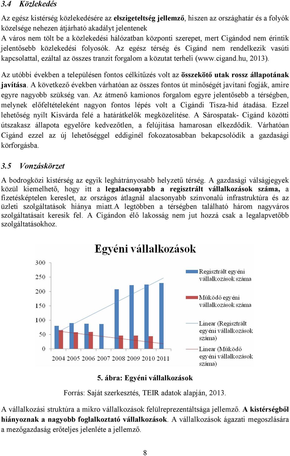 Az egész térség és Cigánd nem rendelkezik vasúti kapcsolattal, ezáltal az összes tranzit forgalom a közutat terheli (www.cigand.hu, 2013).
