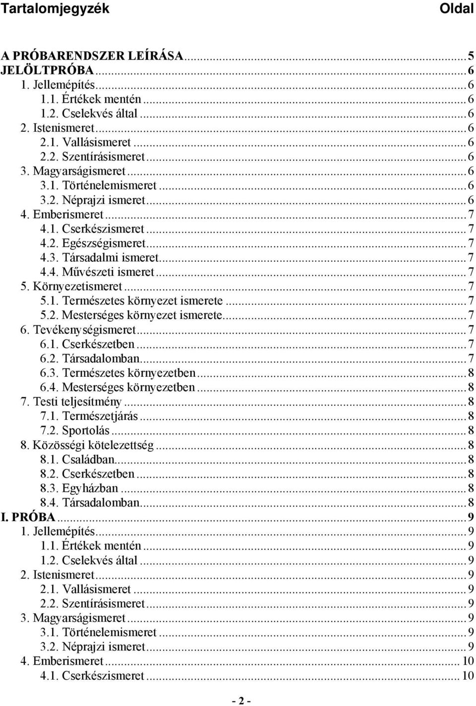 ..7 5. Környezetismeret...7 5.1. Természetes környezet ismerete...7 5.2. Mesterséges környezet ismerete...7 6. Tevékenységismeret...7 6.1. Cserkészetben...7 6.2. Társadalomban...7 6.3.