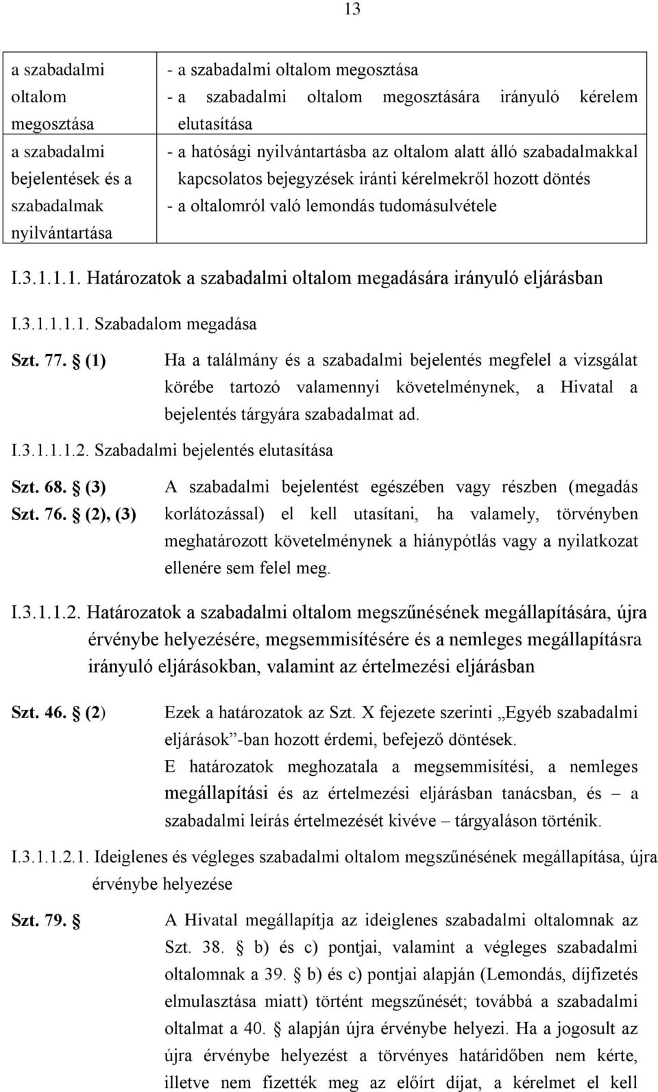 1.1. Határozatok a szabadalmi oltalom megadására irányuló eljárásban I.3.1.1.1.1. Szabadalom megadása Szt. 77.