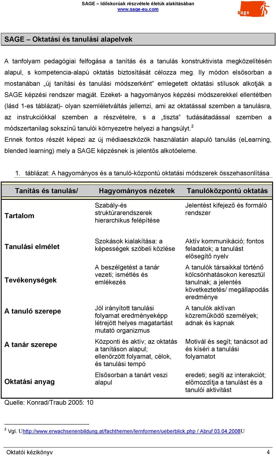 Ezeket- a hagyományos képzési módszerekkel ellentétben (lásd 1-es táblázat)- olyan szemléletváltás jellemzi, ami az oktatással szemben a tanulásra, az instrukciókkal szemben a részvételre, s a tiszta