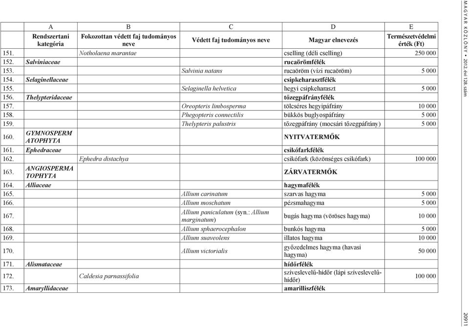 Phegopteris connectilis bükkös buglyospáfrány 5 000 159. Thelypteris palustris tőzegpáfrány (mocsári tőzegpáfrány) 5 000 160. GYMNOSPERM ATOPHYTA NYITVATERMŐK 161. Ephedraceae csikófarkfélék 162.