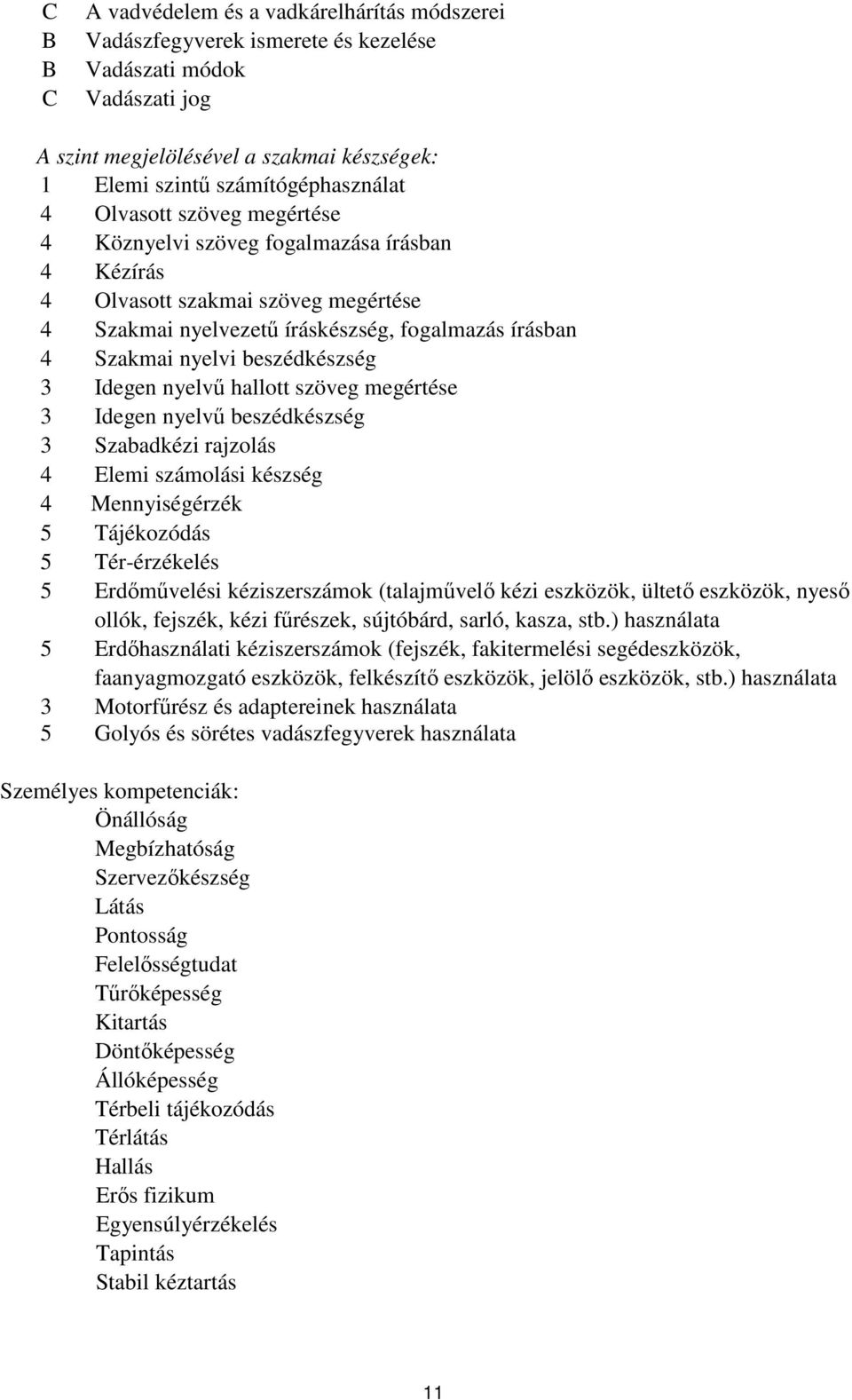 Idegen nyelvű hallott szöveg megértése 3 Idegen nyelvű beszédkészség 3 Szabadkézi rajzolás 4 Elemi számolási készség 4 Mennyiségérzék 5 Tájékozódás 5 Tér-érzékelés 5 Erdőművelési kéziszerszámok