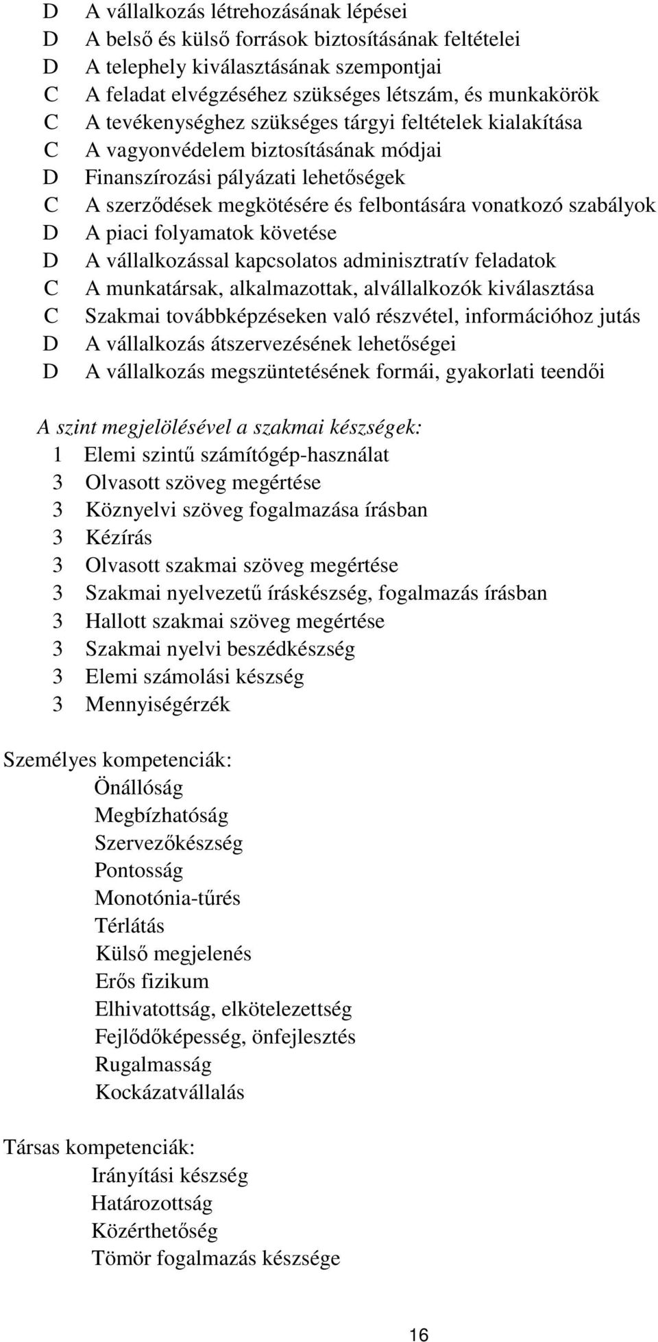 szabályok A piaci folyamatok követése A vállalkozással kapcsolatos adminisztratív feladatok A munkatársak, alkalmazottak, alvállalkozók kiválasztása Szakmai továbbképzéseken való részvétel,