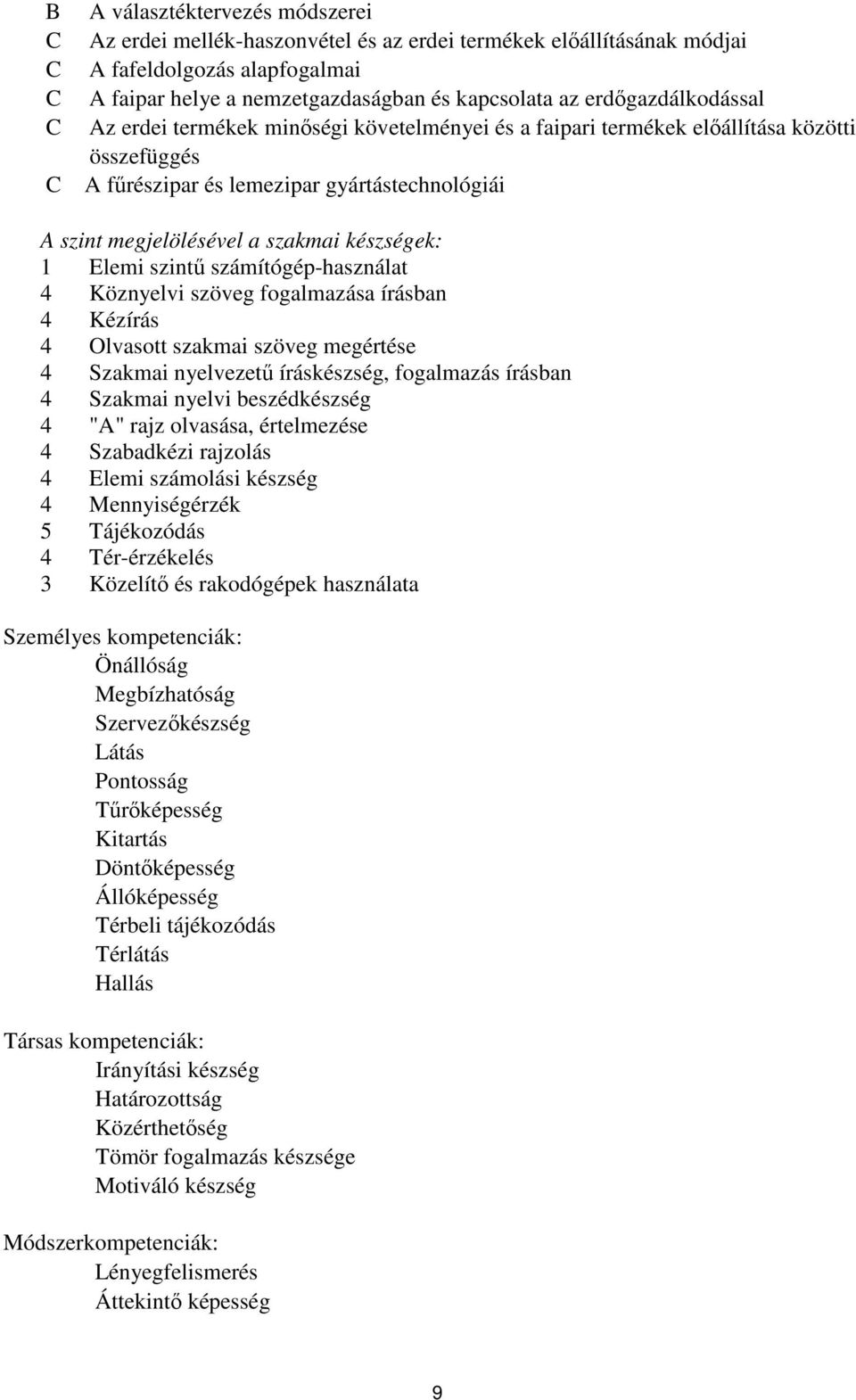 készségek: 1 Elemi szintű számítógép-használat 4 Köznyelvi szöveg fogalmazása írásban 4 Kézírás 4 Olvasott szakmai szöveg megértése 4 Szakmai nyelvezetű íráskészség, fogalmazás írásban 4 Szakmai