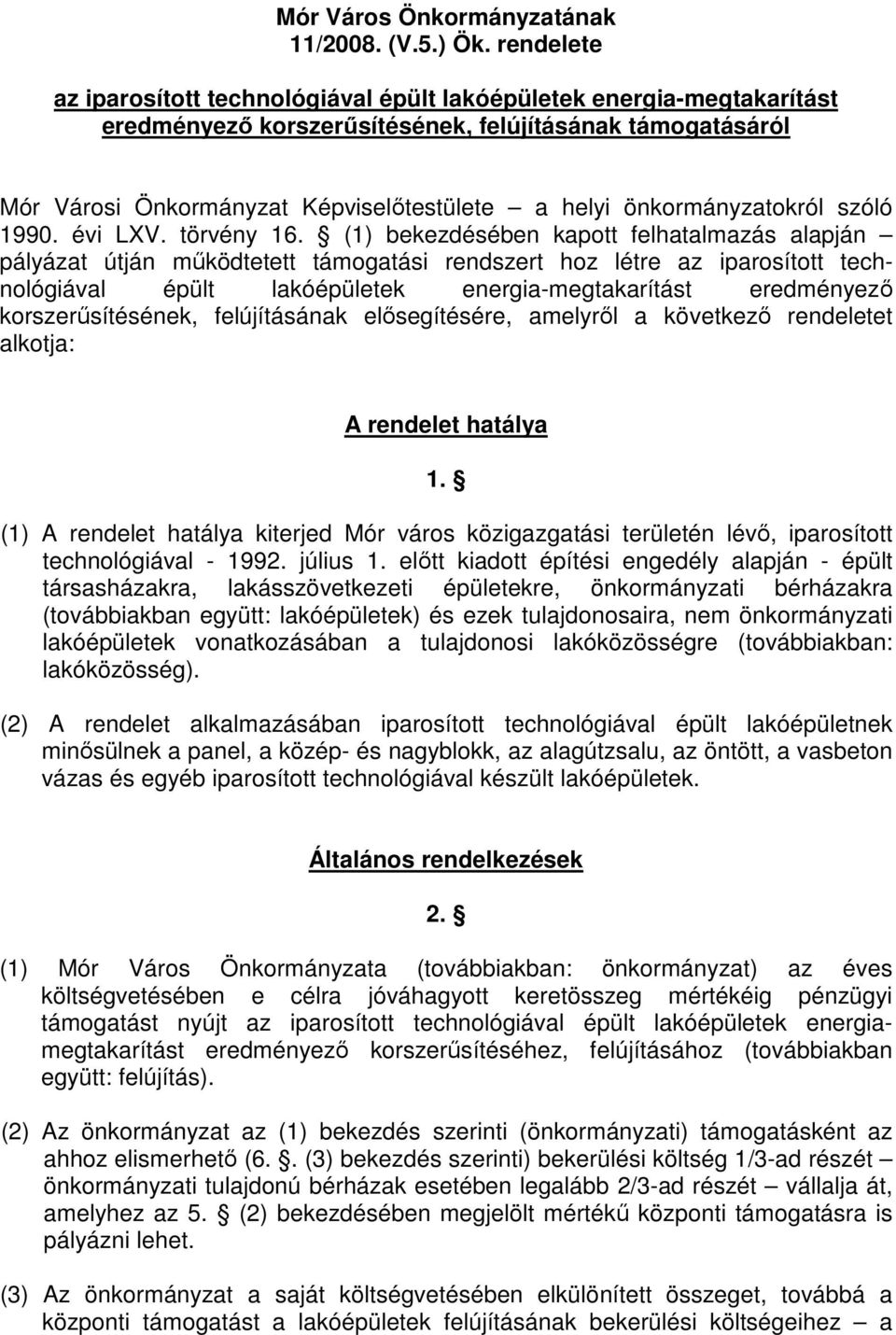 önkormányzatokról szóló 1990. évi LXV. törvény 16.