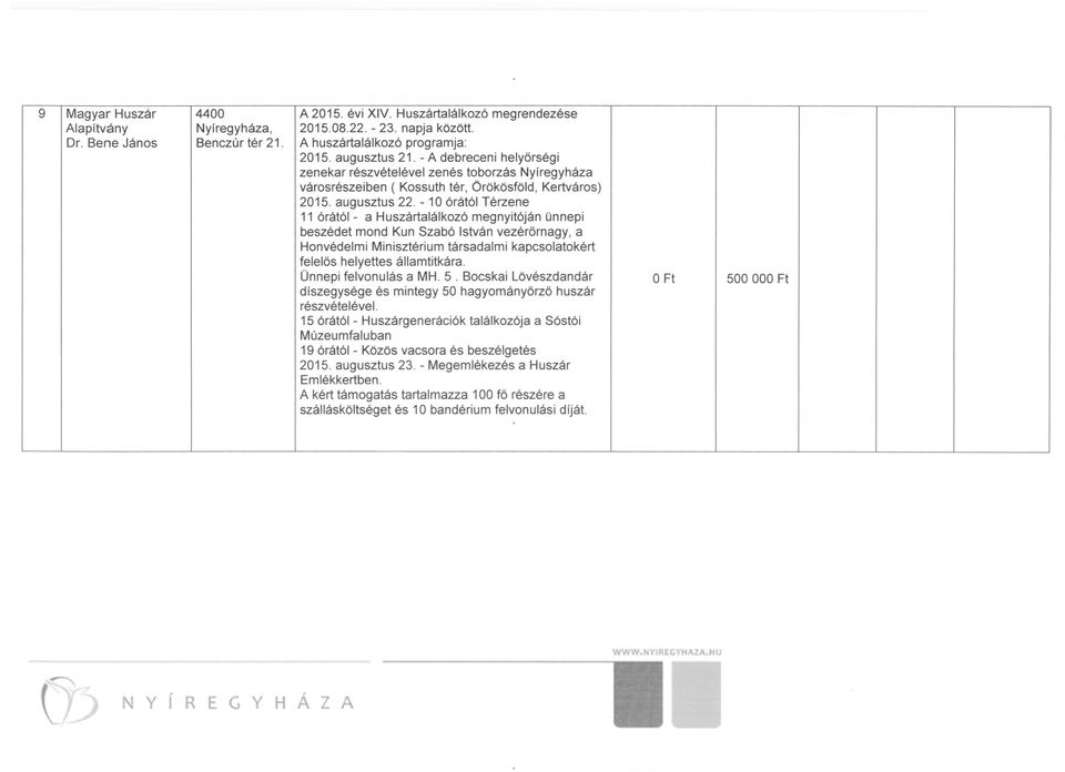 - 10 órától Térzene 11 órától - a Huszártalálkozó megnyitóján ünnepi beszédet mond Kun Szabó István vezérőrnagy, a Honvédelmi Minisztérium társadalmi kapcsolatokért felelős helyettes államtitkára.